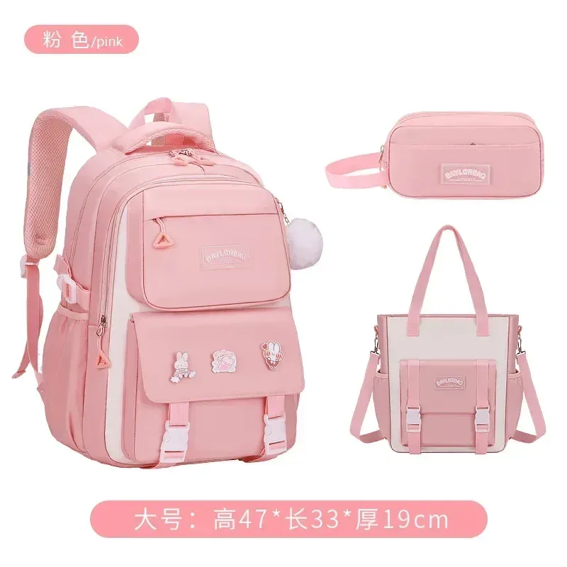 ensemble de 3 sacs à dos de grande capacité avec protection dorsale, violet et rose, avec accessoires suspendus pour les élèves du collège et du lycée
