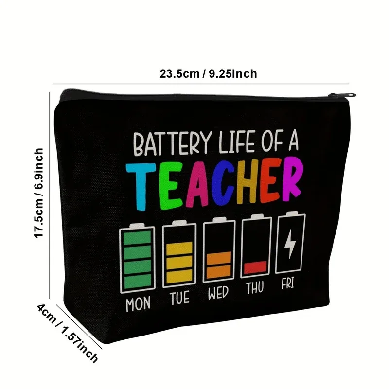 trousse de maquillage sur le thème des enseignants, avec un motif amusant illustrant la durée de vie de la batterie, fermeture éclair résistante, idéale pour les produits de beauté, les fournitures scolaires, les collations, pour les enseignants.
