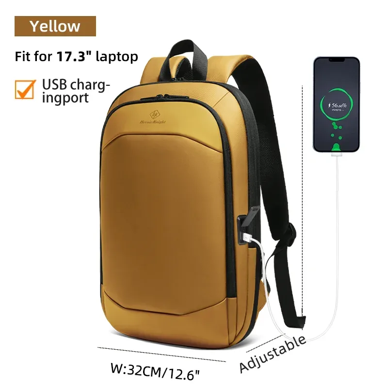 heroic knight sac à dos de voyage pour hommes étanche 17.3 "bagage à main sac à dos pour ordinateur portable mince extensible ykk trajet d'affaires mochila