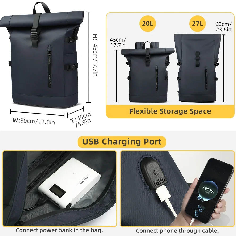 hk grand sac à dos pour ordinateur portable 15.6 pouces hommes sac à dos de voyage antivol pour affaires université vélo école sac à dos avec port usb