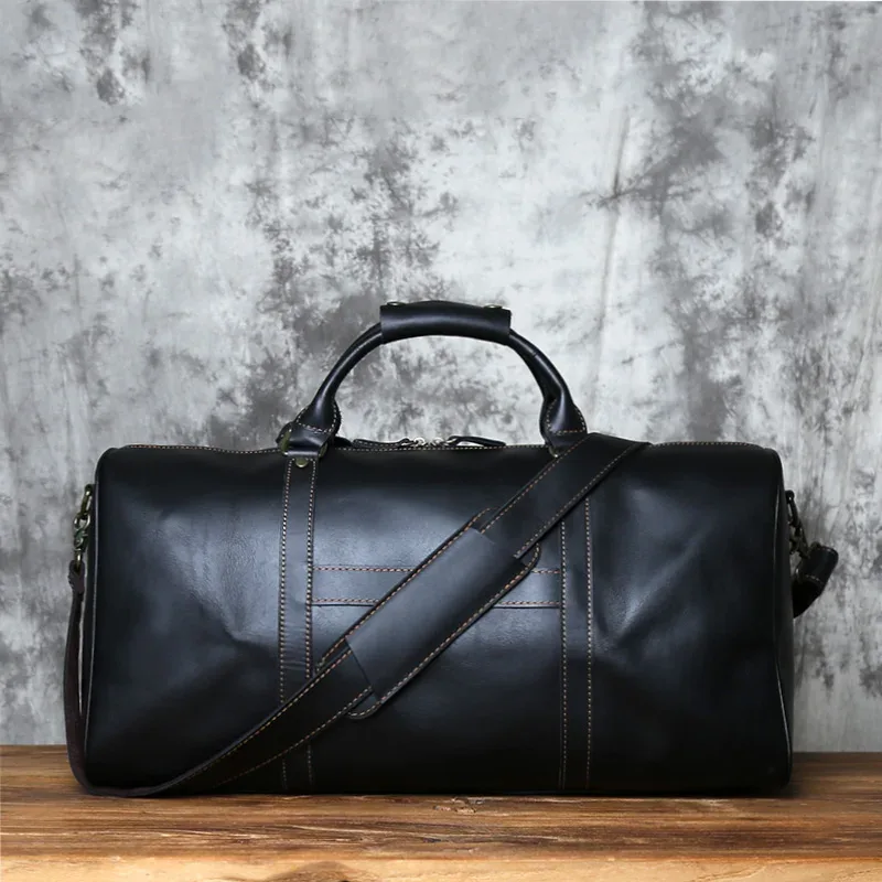 nzpj-sac de voyage rétro en cuir véritable pour homme, sac à main en cuir de cheval, couche supérieure, sac à bandoulière en cuir de vachette, bagage à roulettes portable
