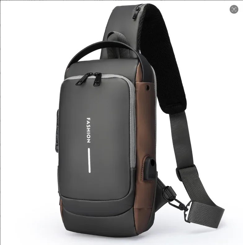 sac de poitrine antivol pour homme avec serrure à code et port usb, sac à bandoulière imperméable pour les voyages, le travail et le cyclisme