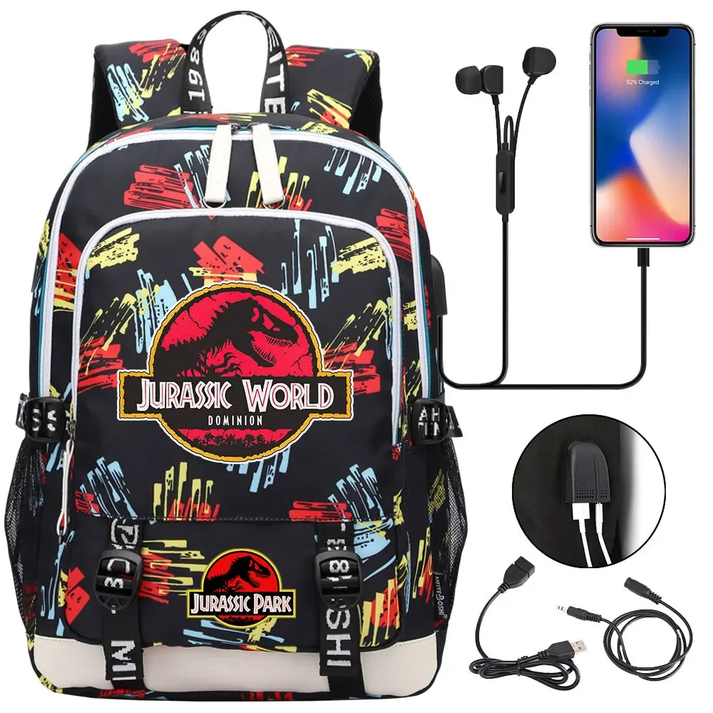 jurassic park world dinosaure adolescent usb charge sac à dos pour ordinateur portable femmes hommes filles garçons enfants école livre sac voyage sac à dos