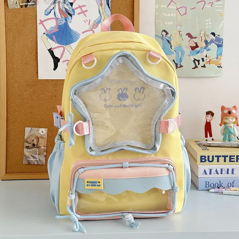sac à dos transparent star pour femme, sac à dos d'étudiante, sac ita, grande capacité, sacs mignons, portables et légers pour femme