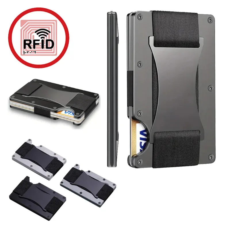 porte-cartes fin avec protection rfid, de haute qualité, pour hommes et femmes, portefeuille en aluminium, pochette arrière élastique, étui pour cartes d'identité et de crédit, sac de voyage unisexe