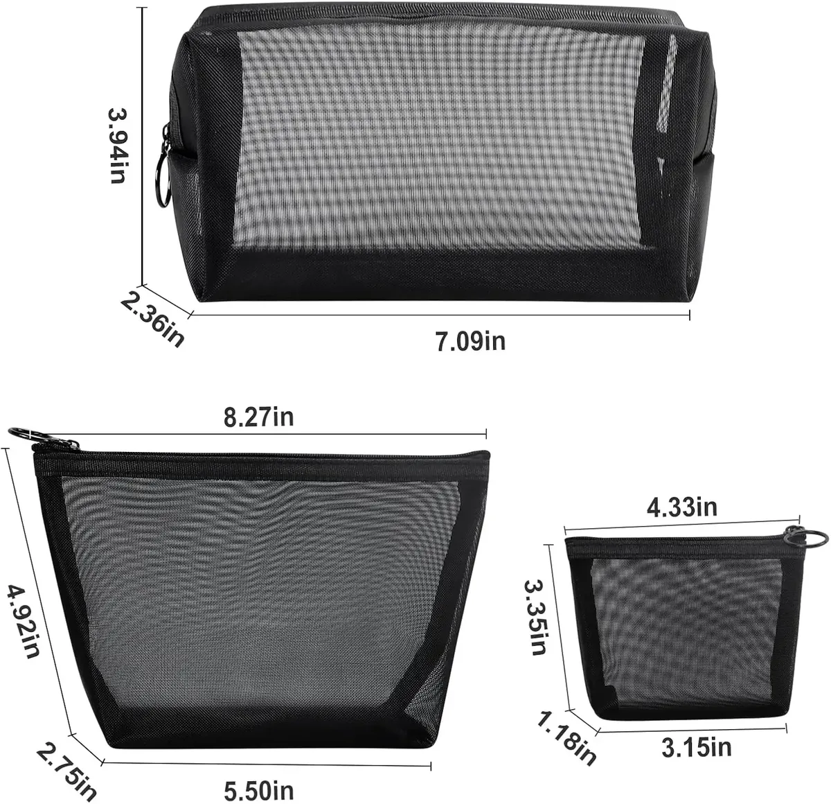 Sac à cosmétiques de voyage en maille noire, 1 pièce, sac de maquillage à fermeture éclair pour femmes, trousse de toilette de lavage, organisateur de maquillage, pochette de rangement Portable