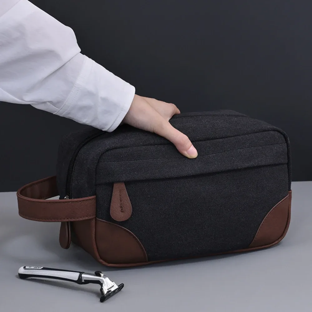 toile de cuir de grande capacité pour hommes et femmes, lavage, rasage, rangement de toilette, maquillage étanche, organisateur de voyage, sac à cosmétiques rétro 2025