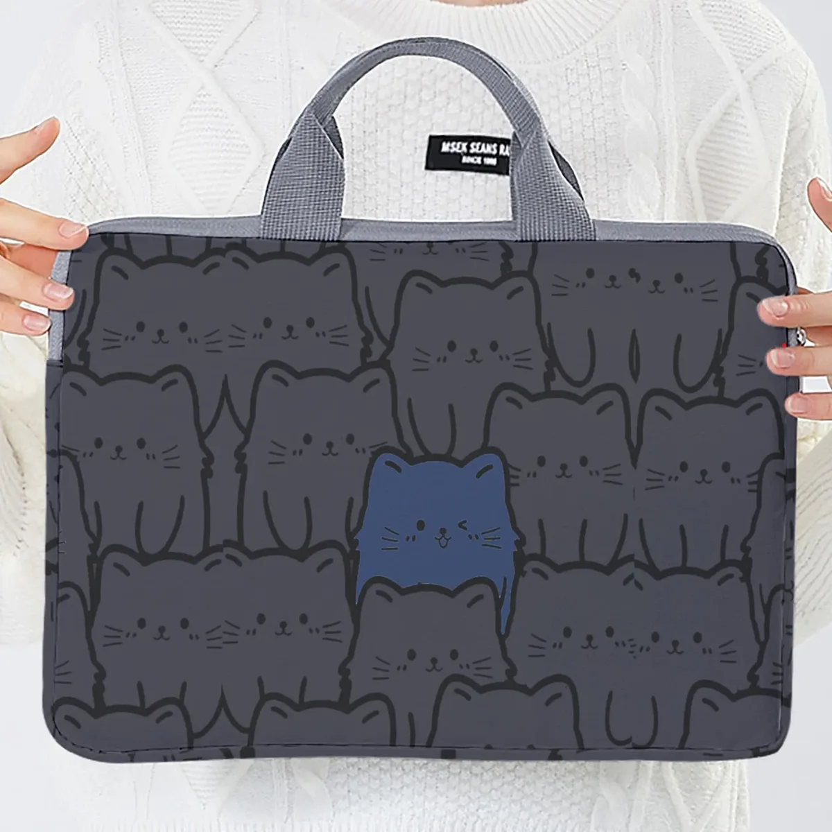 sacoche polyester chat noir motifs chats graphiques protection ordinateur portable voyage business école université travail