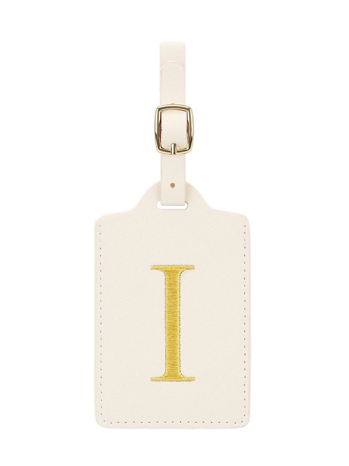 étiquette bagage polyester lettre dorée cuir blanc rectangulaire identification voyage unisexe alphabet fixation anneau métallique