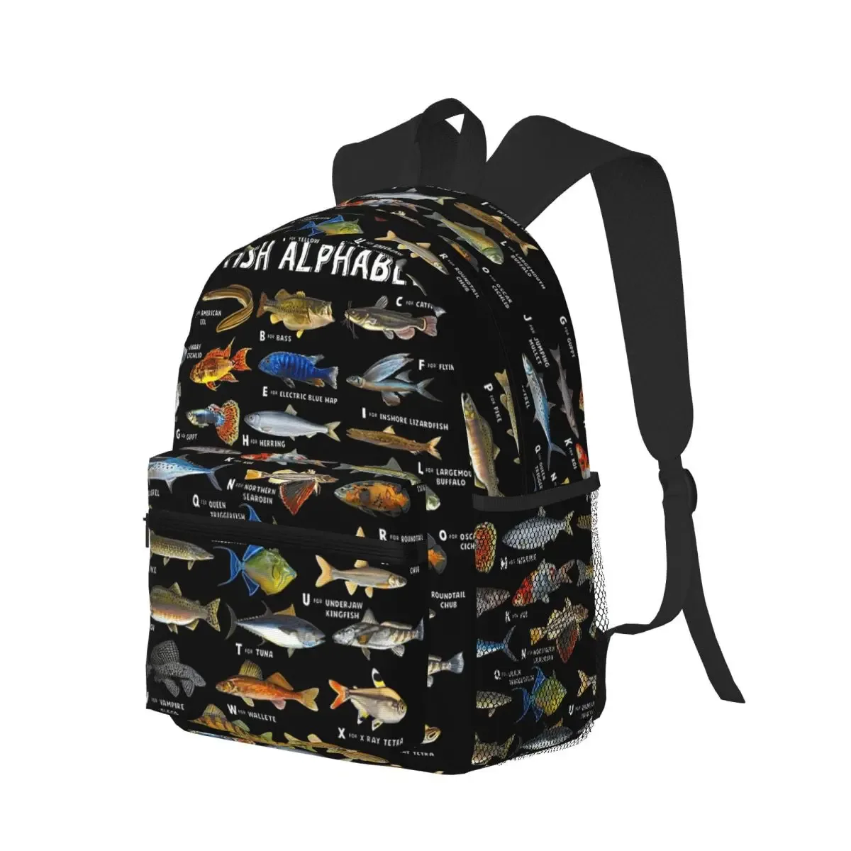 sac à dos scolaire éducatif alphabet des poissons, espèces d'eau douce, pour garçons et filles, sac à dos de pêche, sac à bandoulière