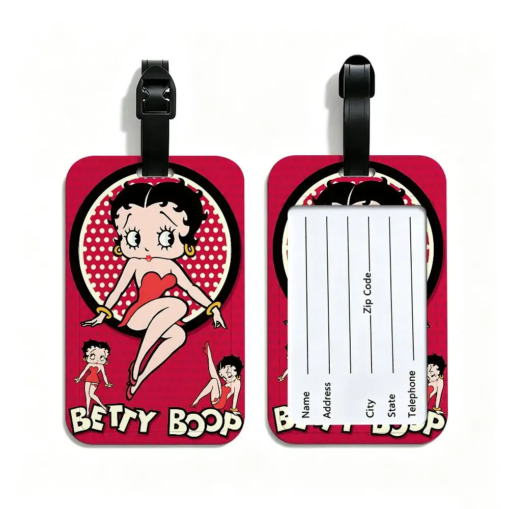étiquette de bagage anti-perte en pvc avec motif de dessin animé b-betty b-boop, porte-carte d'identité, étiquette de nom pour voyage en plein air.