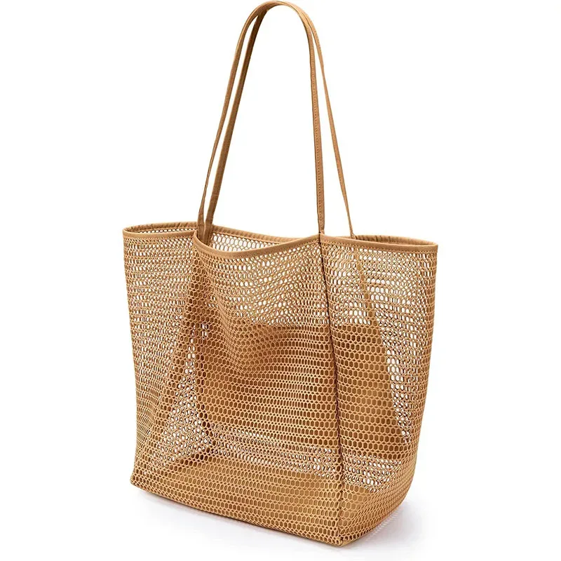 sac fourre-tout en maille de nylon pour femme, sac fourre-tout décontracté, sac à bandoulière pliable pour la plage, le pique-nique, les vacances