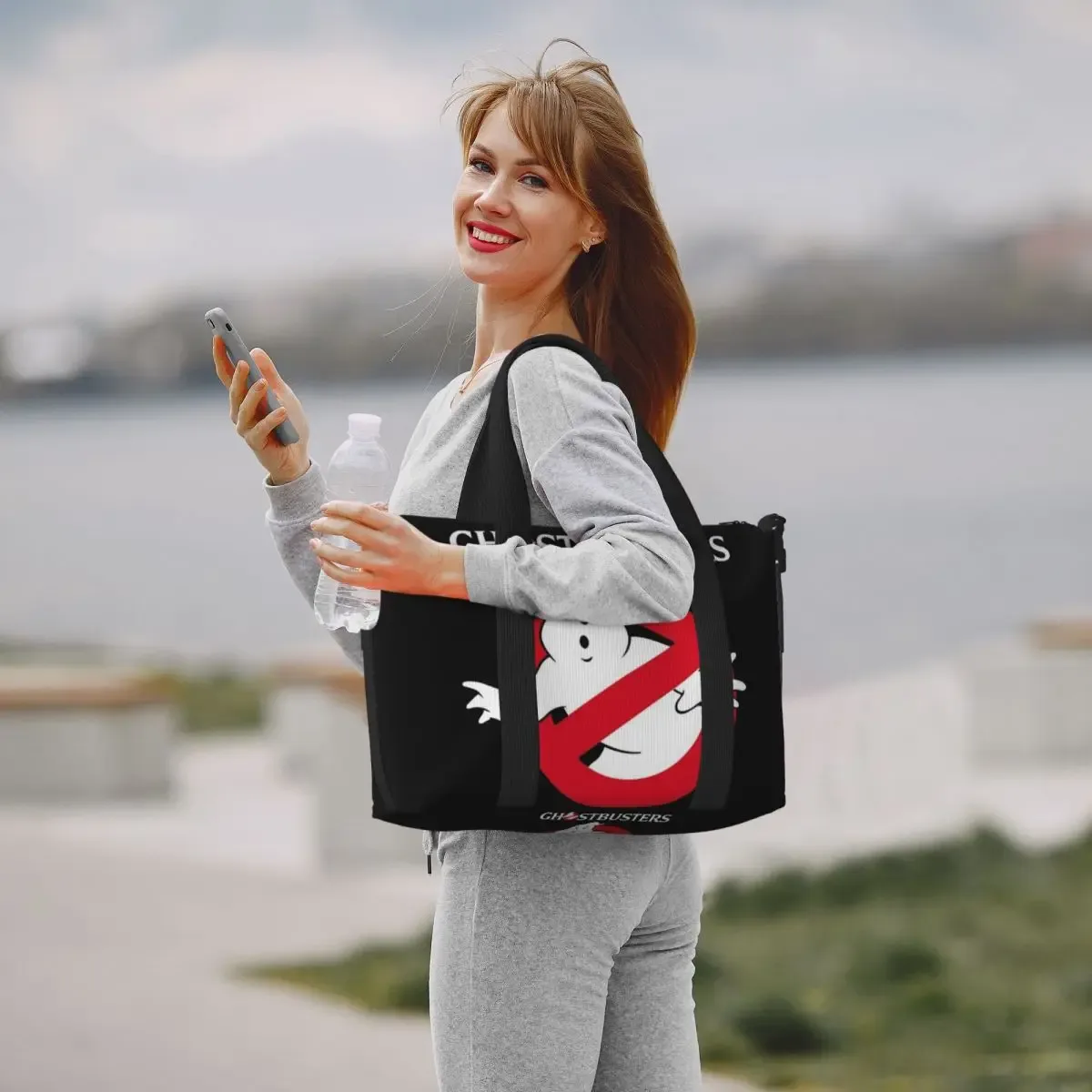 sac fourre-tout avec logo ghostbusters personnalisé pour femme, grande capacité, dessin animé, film de comédie, salle de sport, plage, sacs de voyage