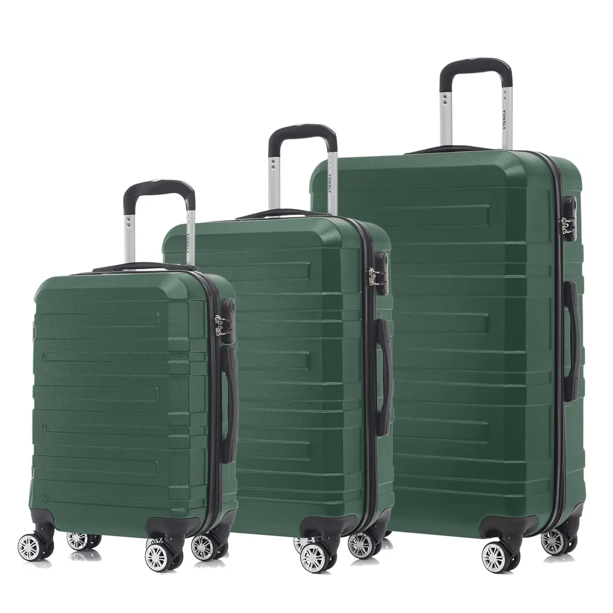 ensemble de valises yonsly 3 pièces 20/24/28 pouces 4 roulettes 360° ° valise à combinaison avec fermetures éclair doubles renforcées, poignée en caoutchouc souple, sac en maille, ensemble de bagages pour les voyages de vacances